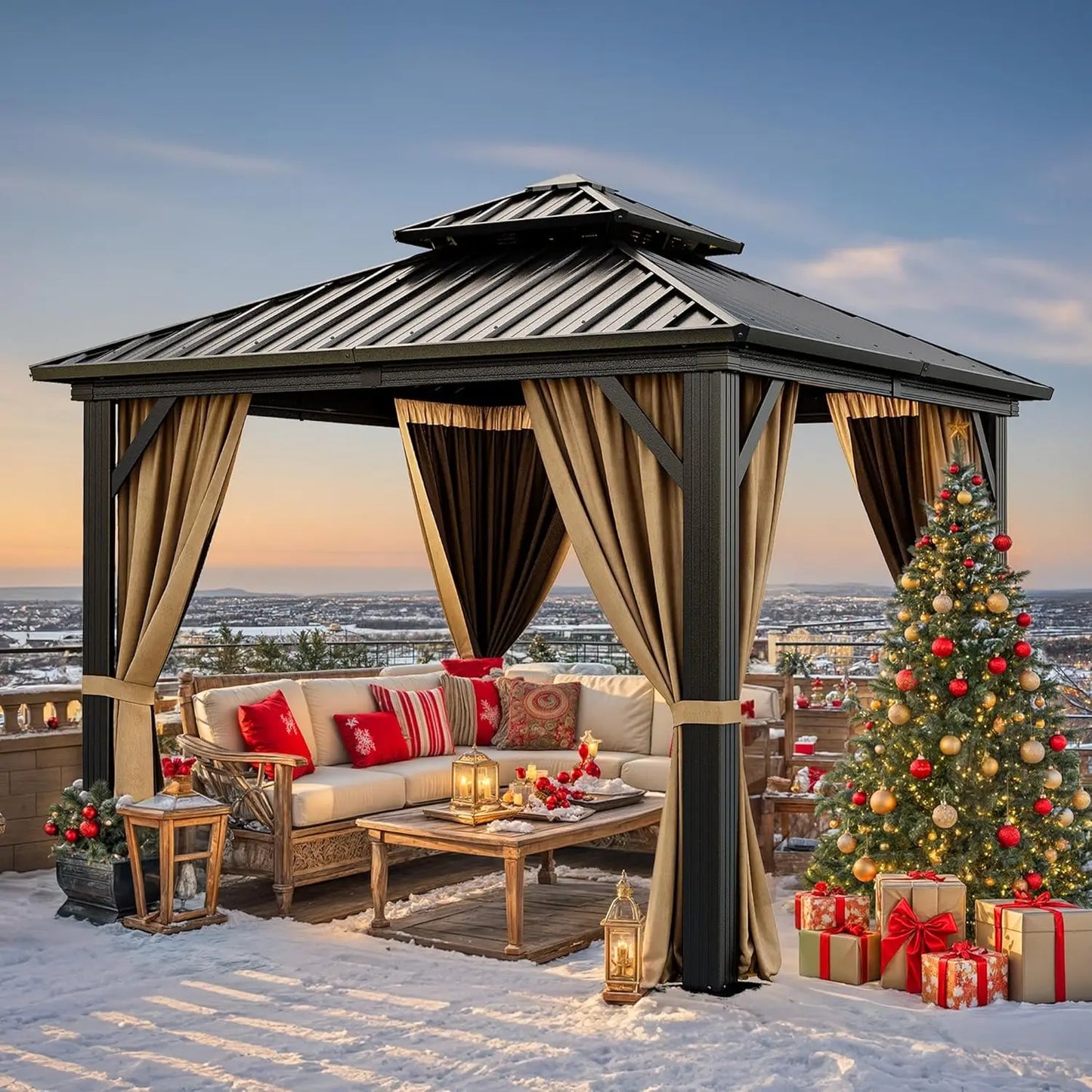 Hardtop Gazebo With Nettings And Curtains For Outdoor Patio