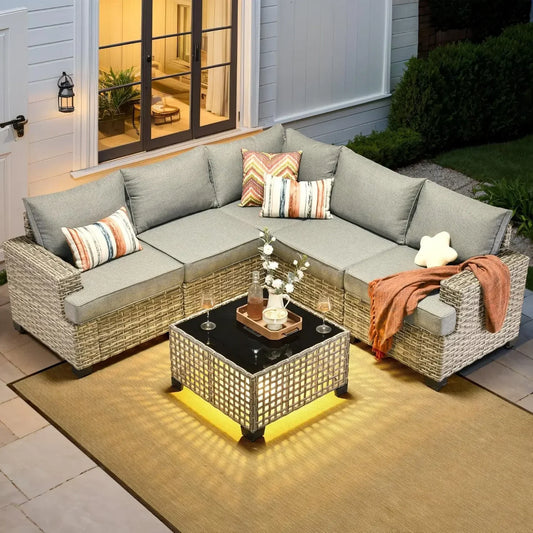 Outdoor Sectional Patio Furniture Set 6-Piece Wicker Conversation Sofa