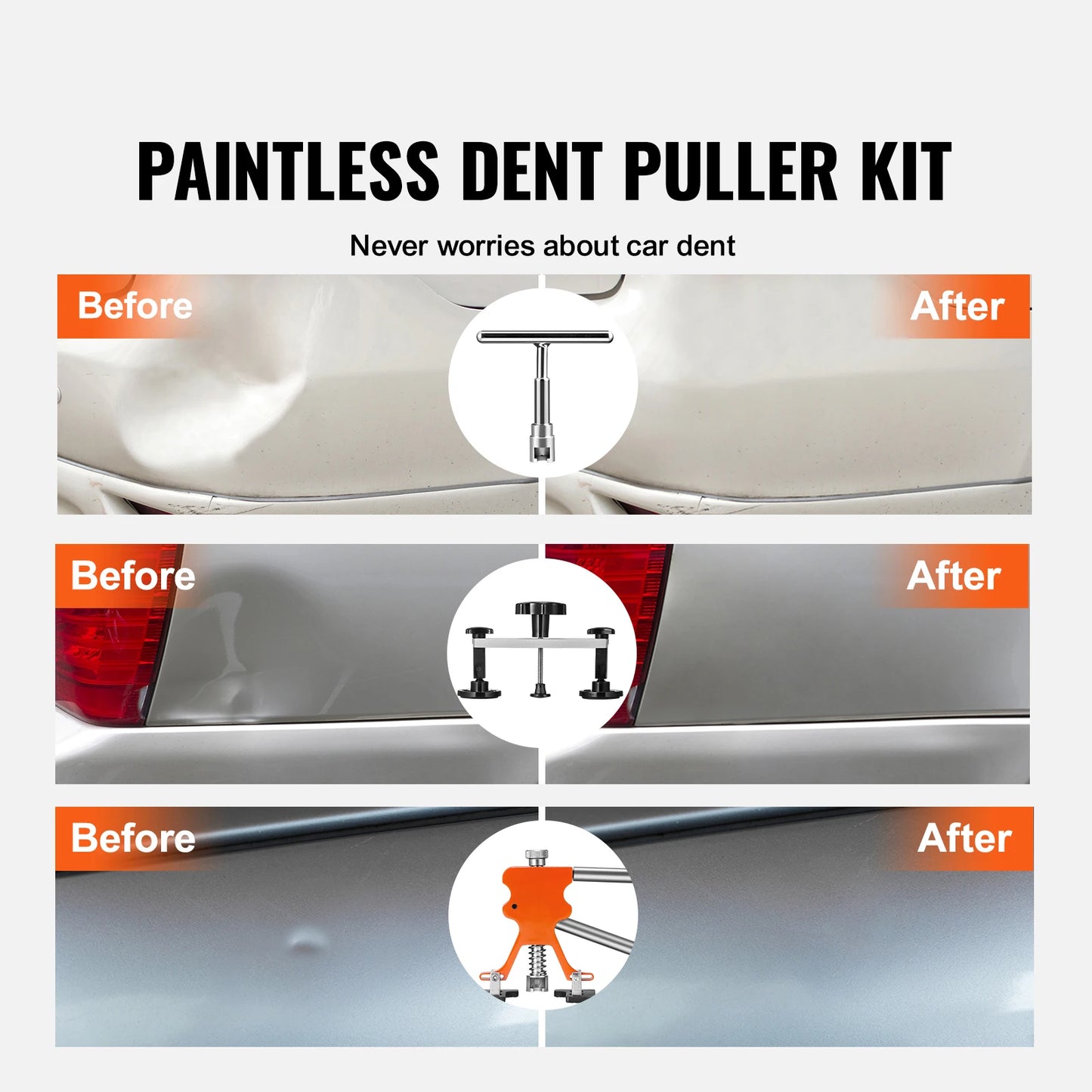 SucceBuy 107 PCS Dent Removal Kit, Paintless Dent Repair Kit Suction Cup Dent Puller for Auto Body Dents, Hail Damage, Door Ding - Louie's Joint 