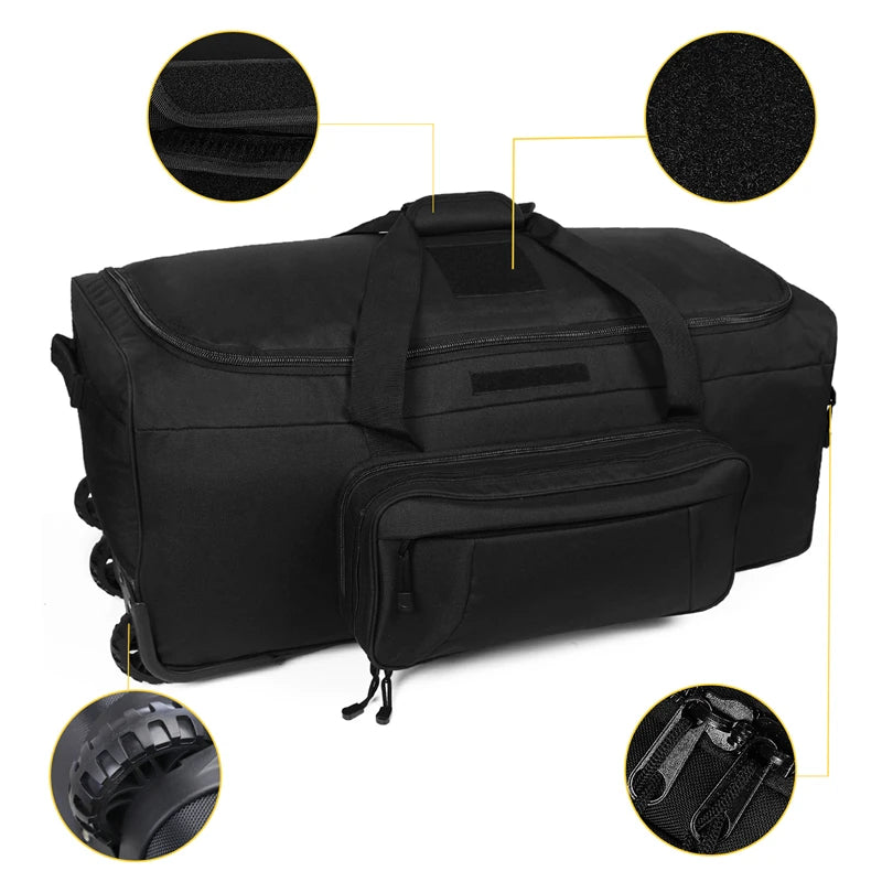 Q CN Tactical Duffel Bag Rolling Luggage for Heavy Duty Travel