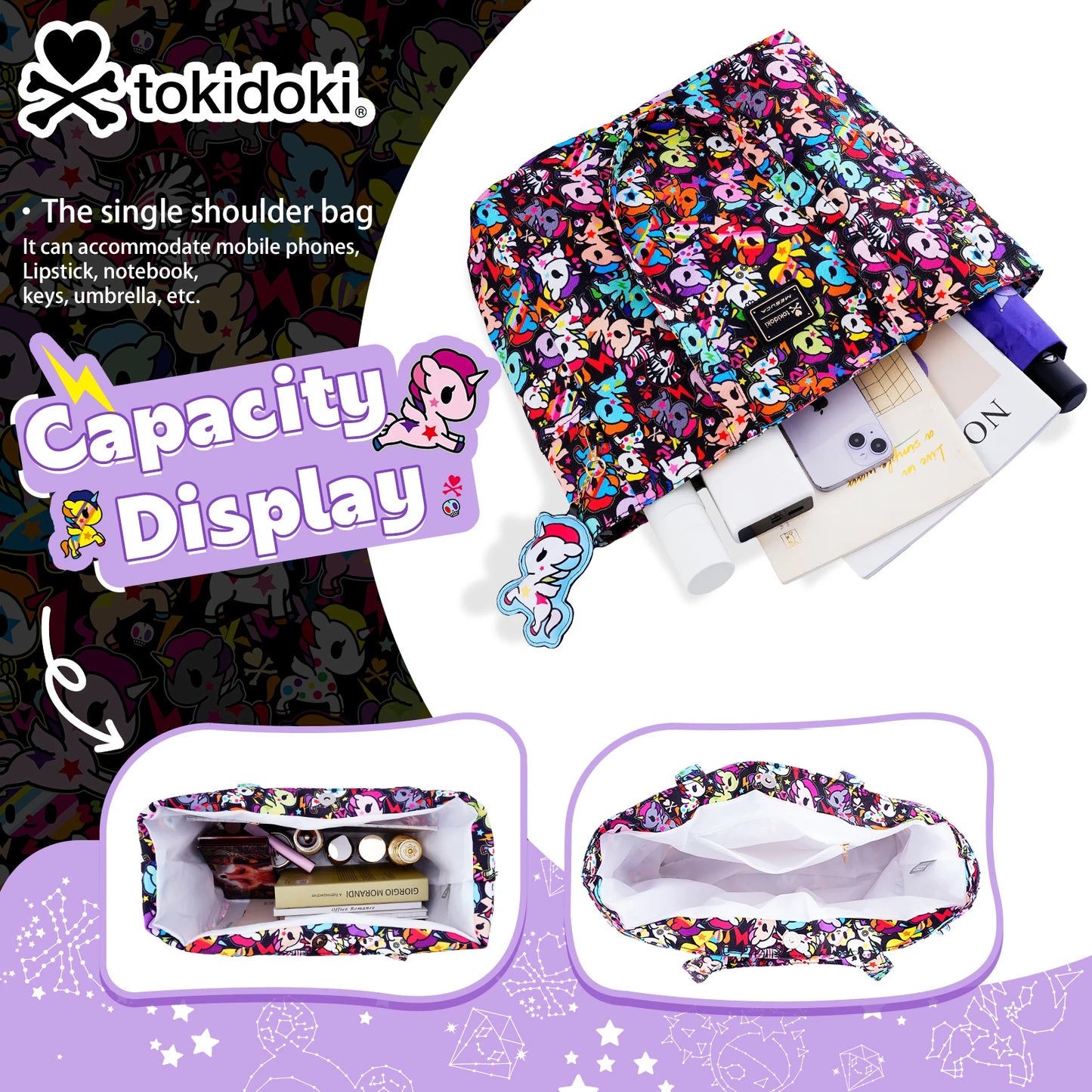 Tokidoki Official Licensed Shoulder Bag For Women With Unicorno Keychain