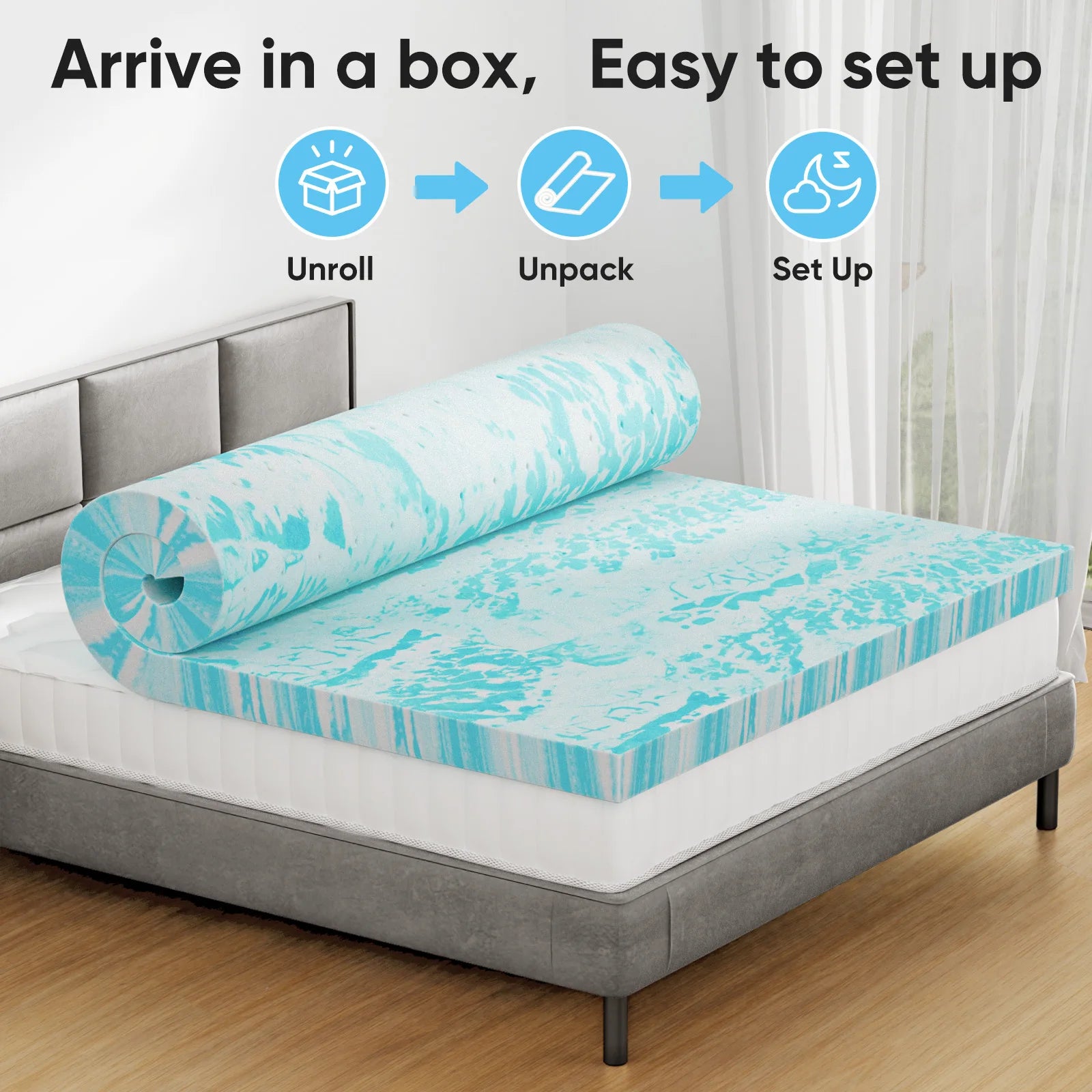 JHK 2-4 Inch Gel Memory Foam California King Mattress Topper  Cooling Mattress Soft and Breathable Bed Topper Bedroom Furniture - Louie's Joint 