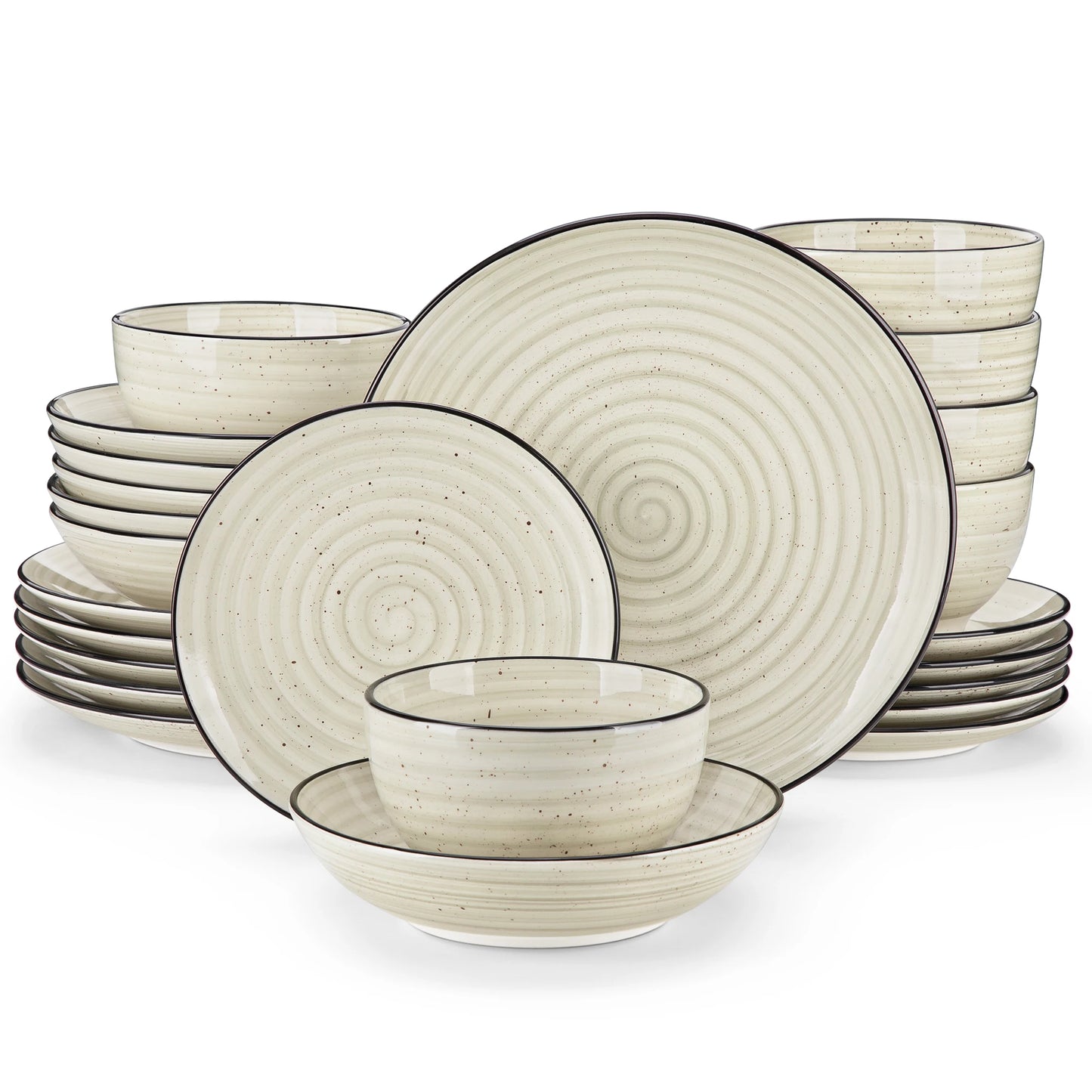 vancasso 24/48 Piece Beige Plates Dinner Sets Ceramic Dinnerware Sets Handpainted Spiral With 6 Dinner Plate/Dessert/Soup/Bowl - Louie's Joint 