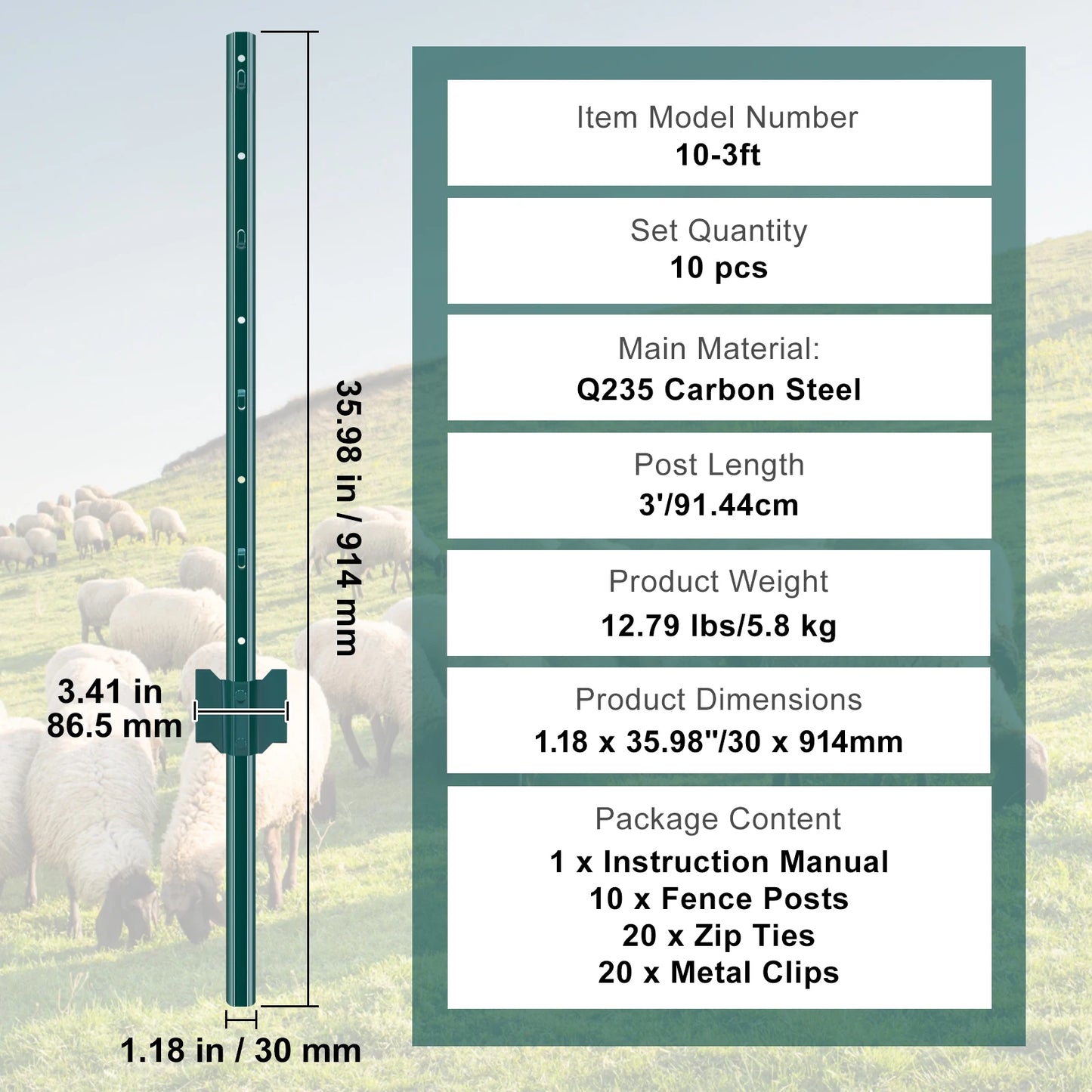 SucceBuy Heavy Duty Fence Post T-Post Steel Stakes For Garden