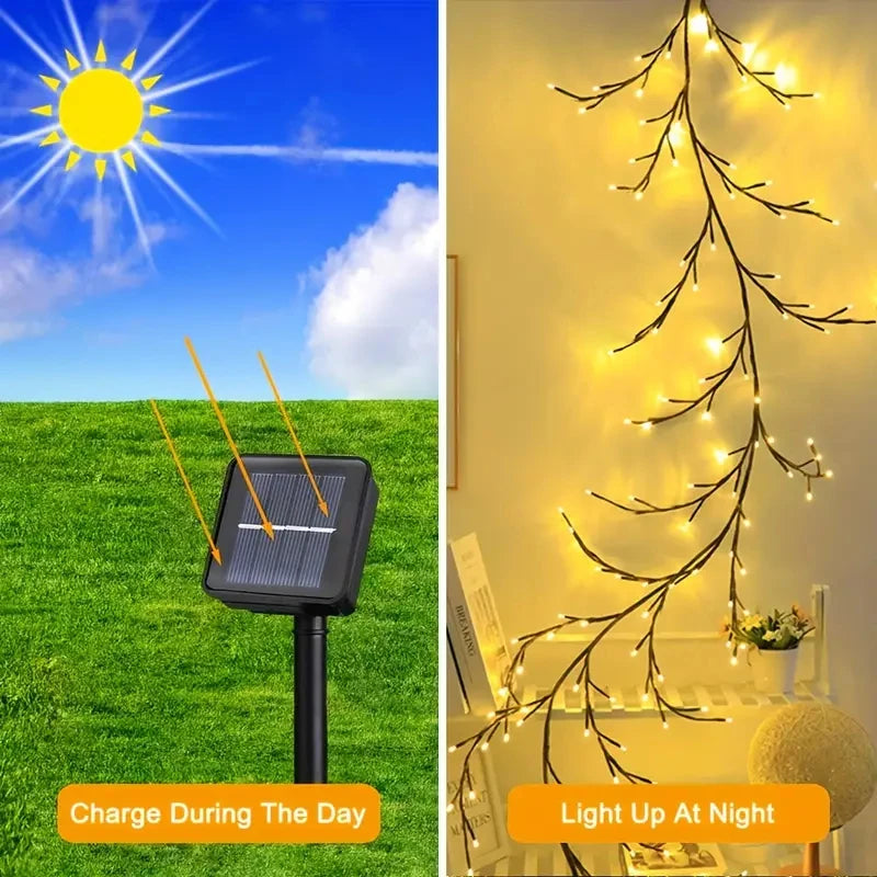 A-Convey Solar Willow Vine Light 72 96 LED 8 Modes Waterproof