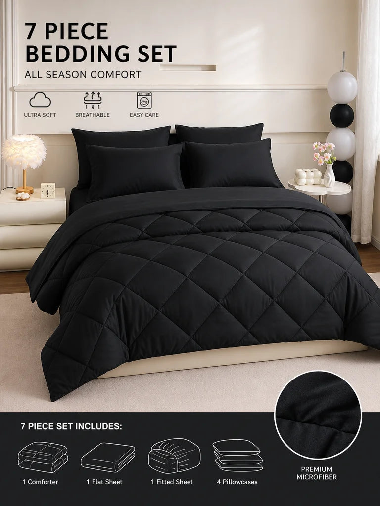 EasYum Seven Piece Bedding Set 100 Percent Polyester Comforter