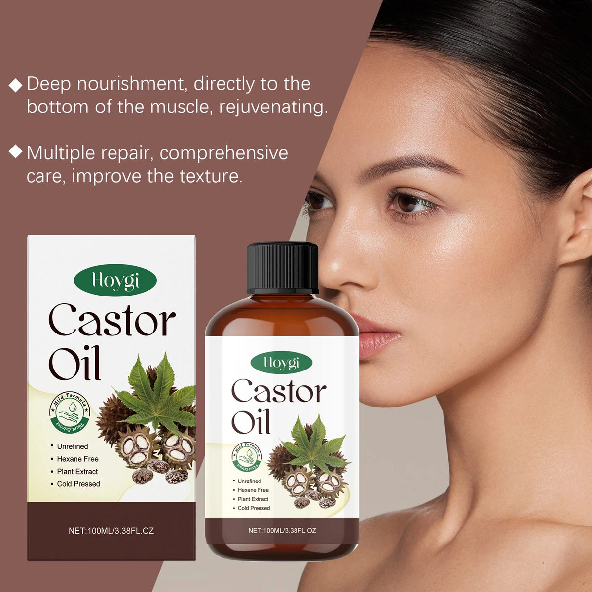 Hoygi Castor Oil Body Care Oil Nourishing Skin and Scalp Moisturizing Massage Hair and Body Improve Skin Texture Body Care Oil