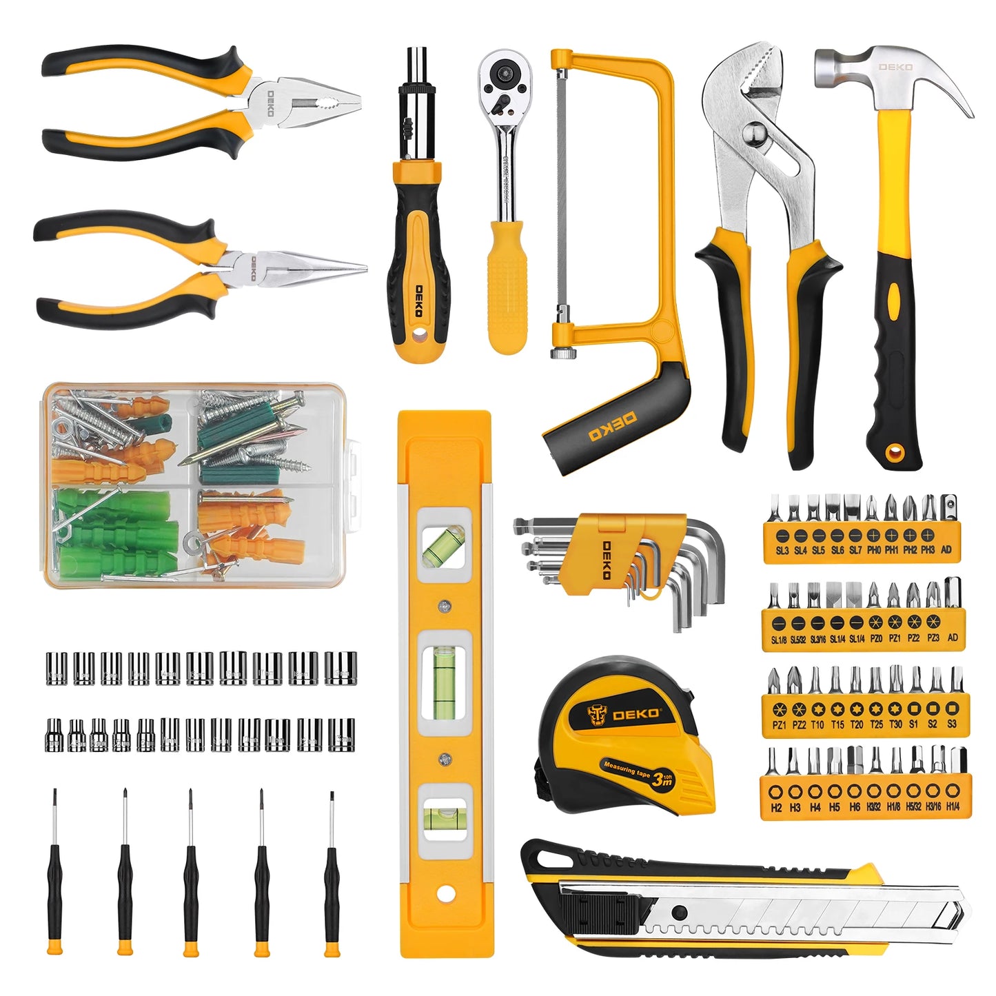 DEKO 228Pcs Socket Wrench Auto Repair Tool Combination Package Mixed Tool Set Hand Tool Kit with Plastic Toolbox Storage Case - Louie's Joint 