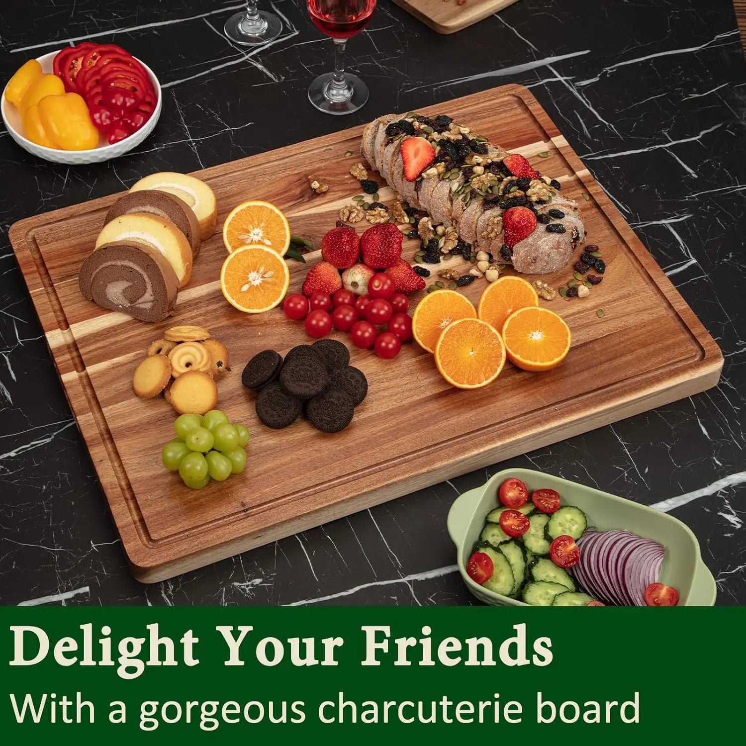 Extra Large Acacia Wood Cutting Board Thick Butcher Block Chopping Board with Side Handles for Meat Vegetables Fruit - Louie's Joint 