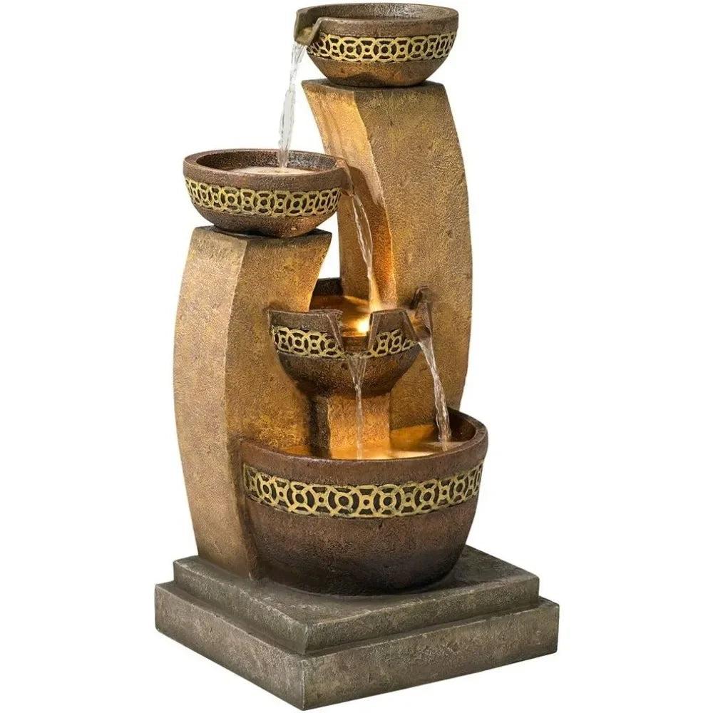 Outdoor Resin Cascading Floor Fountain With LED Lights