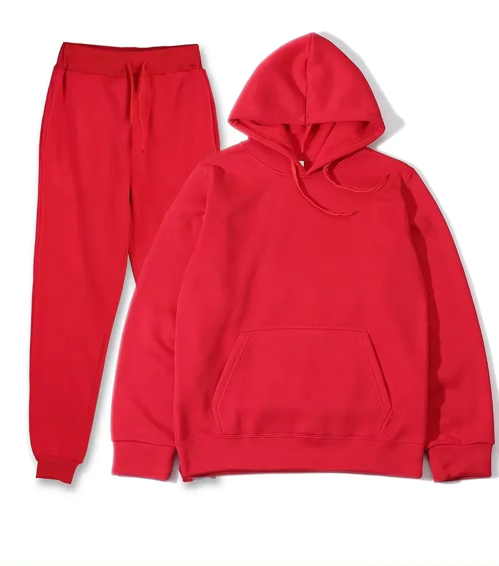 Winter Women Tracksuit Two Piece Set With Hooded Sweatshirt