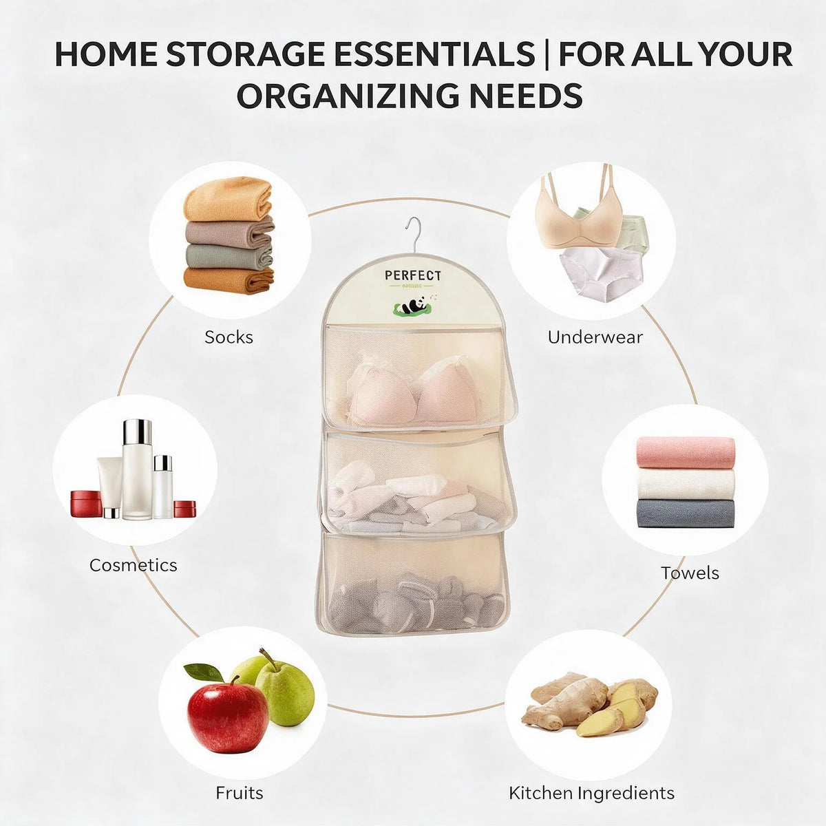 1 Pack Hanging Mesh Storage Bag Breathable Visible Pockets Space Saving Large Capacity Washable Over Door Closet Bedroom Dorm Storage For Renters Students Household Use Organizer For Socks Underwear Panties Small Personal Sun