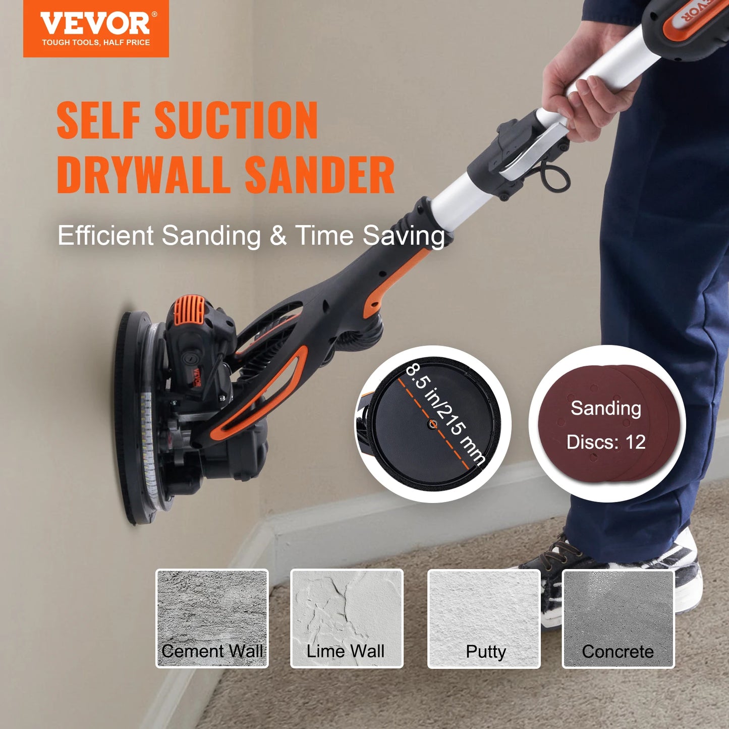 SucceBuy 900W Drywall Sander Brush Motor Electric Adjustable Variable Speed with Self-Suction Handle Wall Grinder Sander Machine - Louie's Joint 