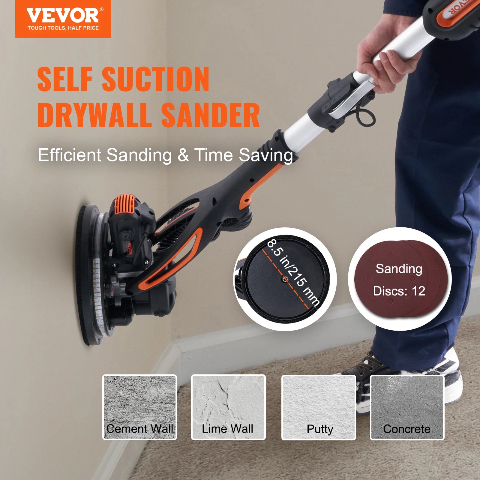 SucceBuy 900W Drywall Sander Brush Motor Electric Adjustable Variable Speed with Self-Suction Handle Wall Grinder Sander Machine - Louie's Joint 