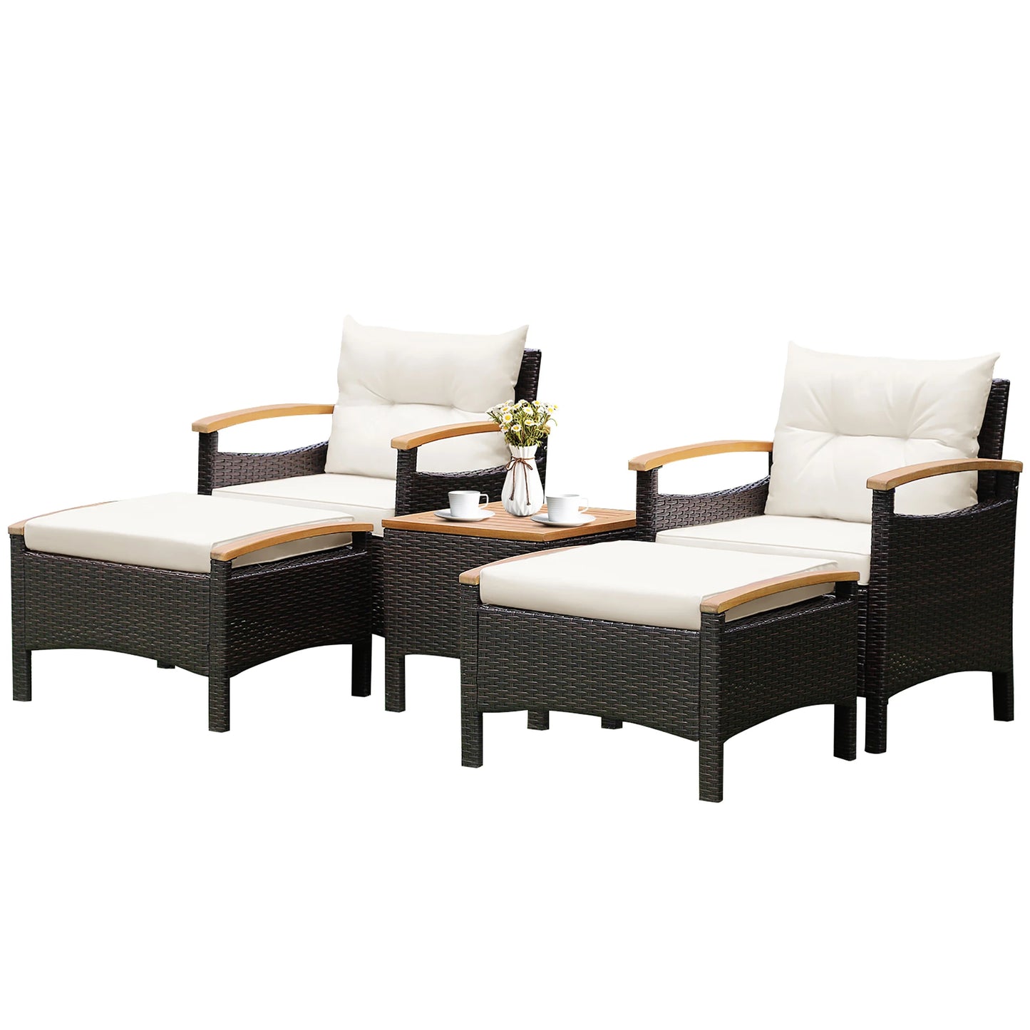 HOMASIS Patio Rattan Furniture Set With Cushioned Table And Ottoman