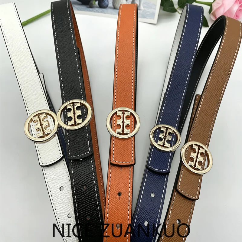 Women's Genuine Leather Slim Waist Belt, High-end Brand Belt, with Letter Fasteners, Suitable for Various Occasions and Fashionable Denim Skirt Dress As A Decorative Belt