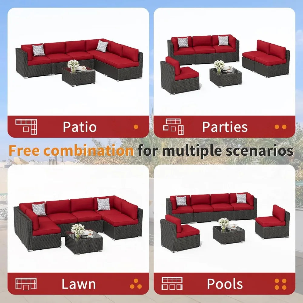 Outdoor Patio Sofa Set In Rattan Wicker With Glass Table
