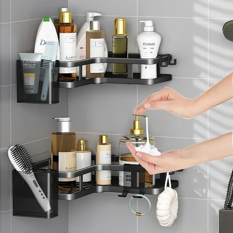 Stainless Steel Corner Shelf Dual Layer No Drilling Wall Mounted Organizer