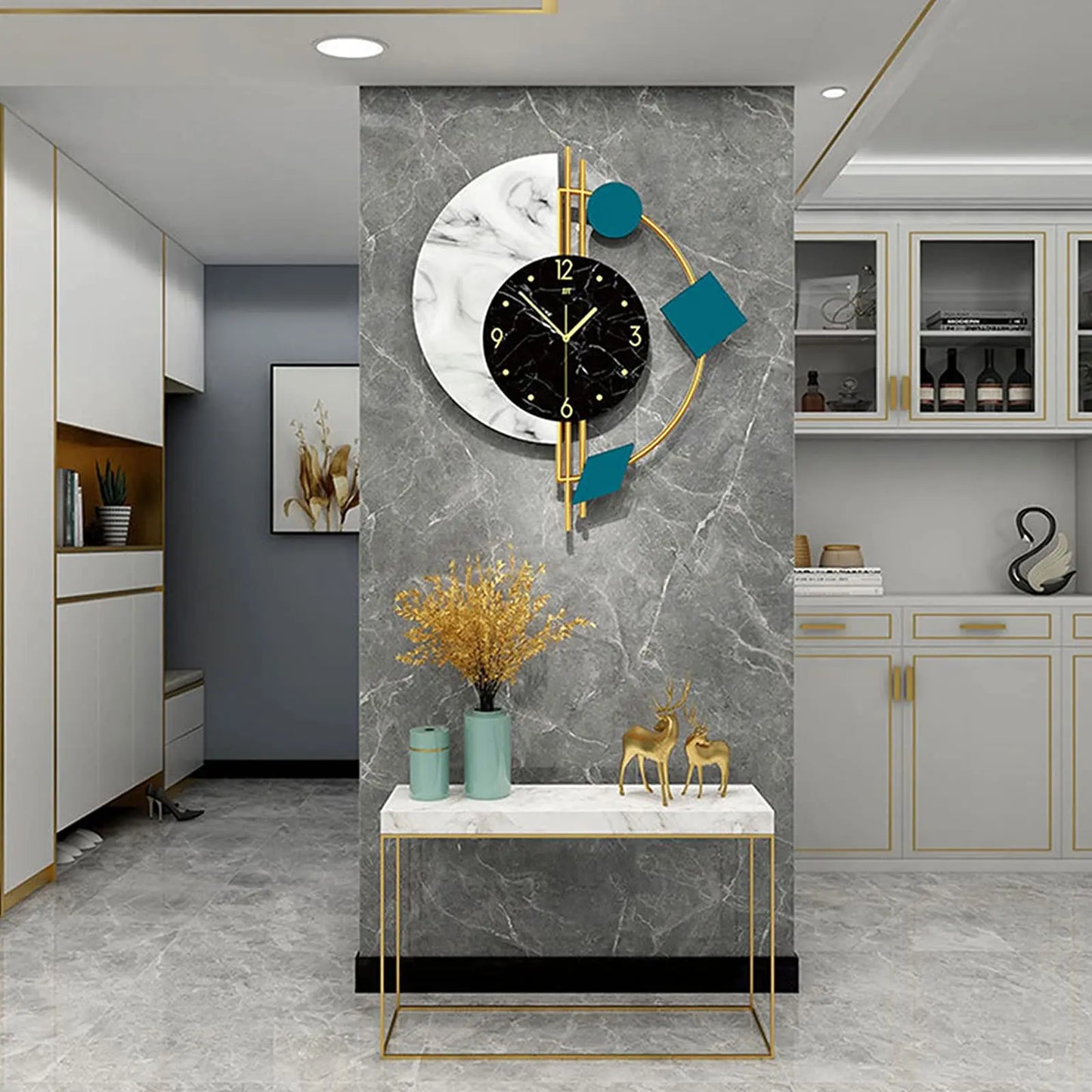 Nordic Marble Wall Clock Silent Battery Operated Mid Century