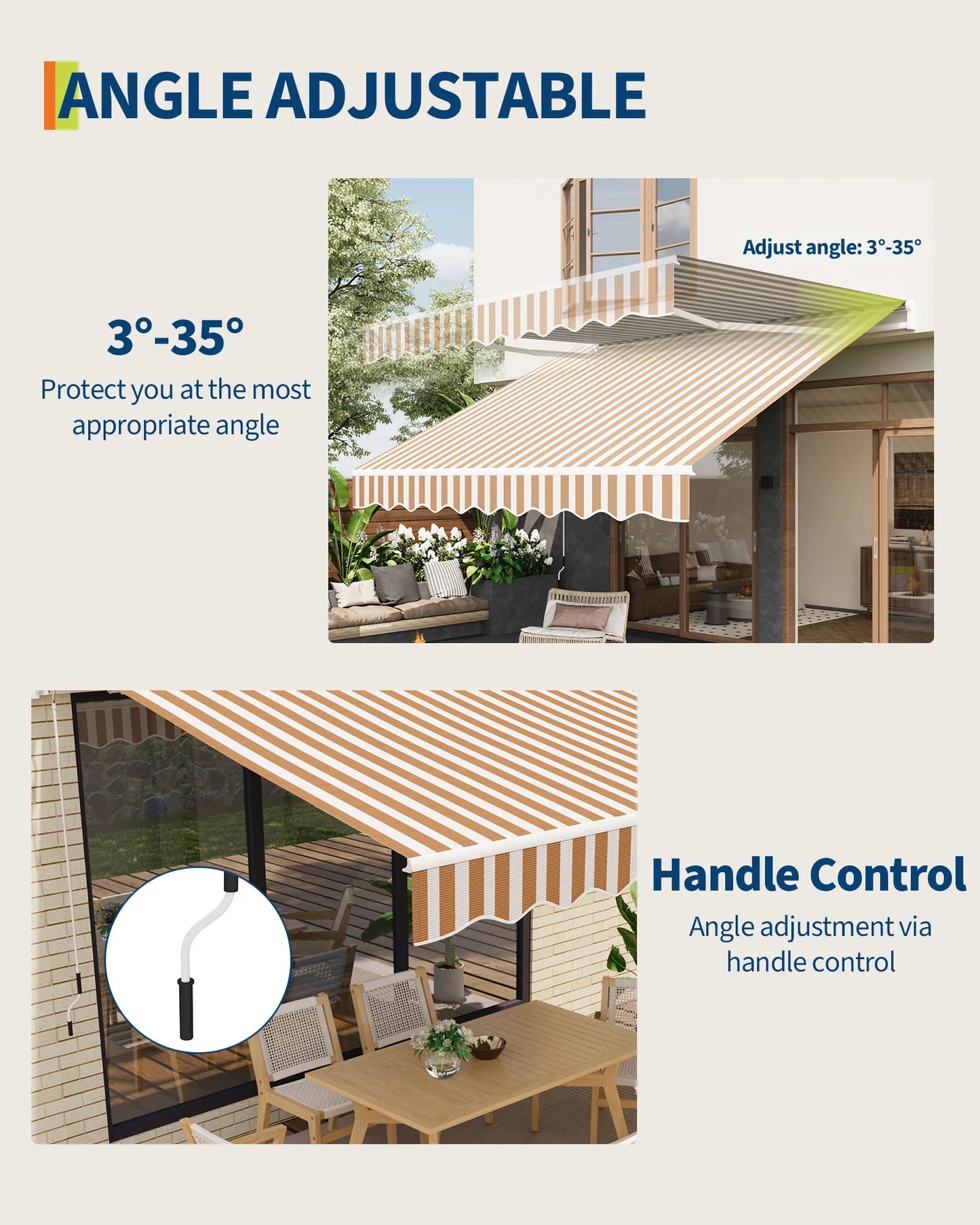 HiMISS Retractable Waterproof Patio Awning Manual Crank Aluminum Frame