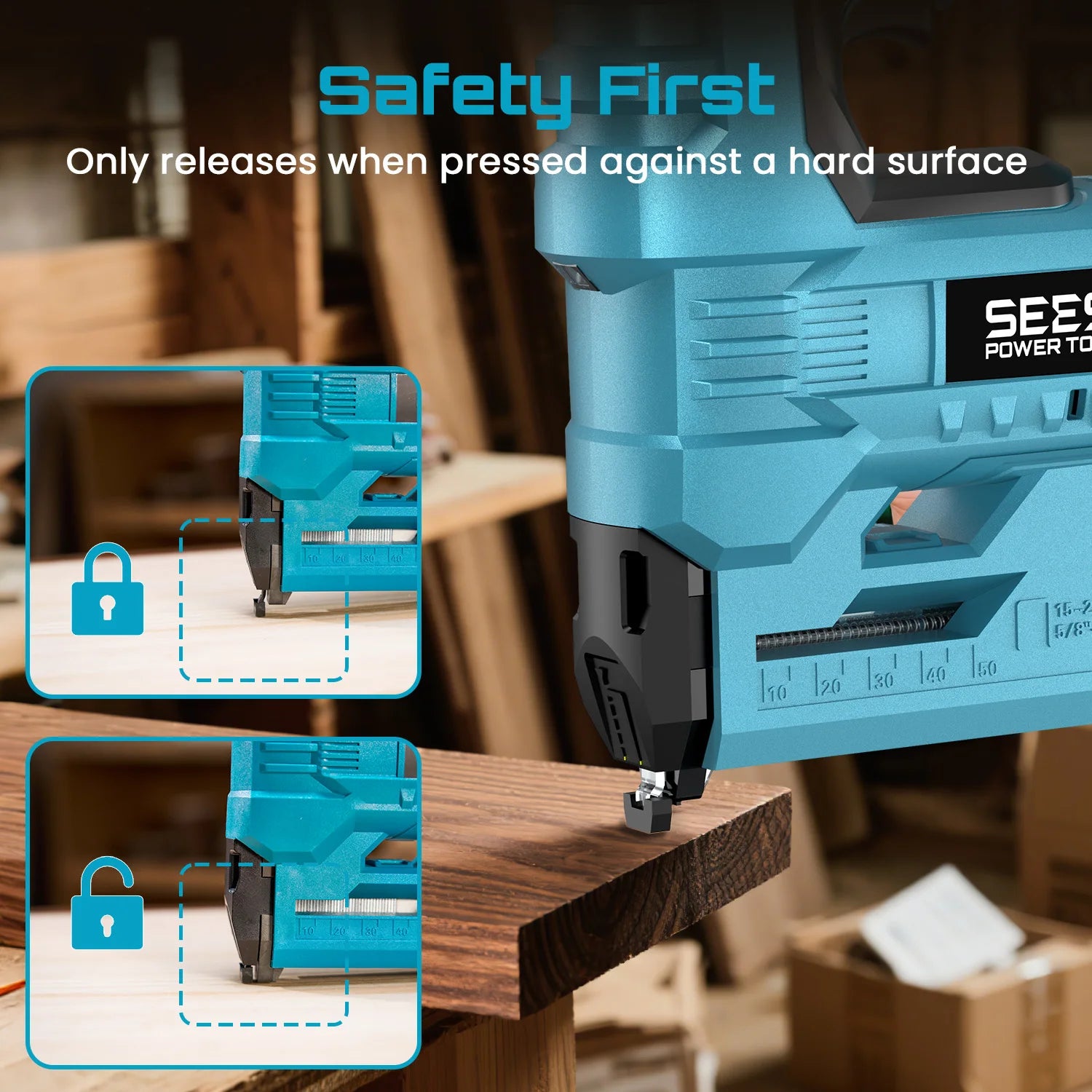 SEESII 18 Gauge Cordless Brad Nail Gun 1000 Brad Nails Cordless Stapler Framing Nailer Furniture Power Tool With 2pcs Battery - Louie's Joint 