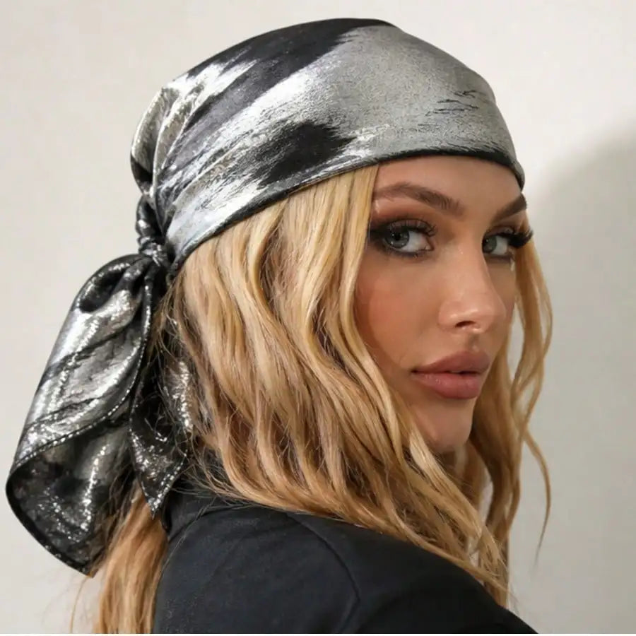 90s Vintage Metallic Leopard Print Tie Back Bandana, Y2K Hip Hop Head Wrap Turban, Women Fashion Headwear Accessory