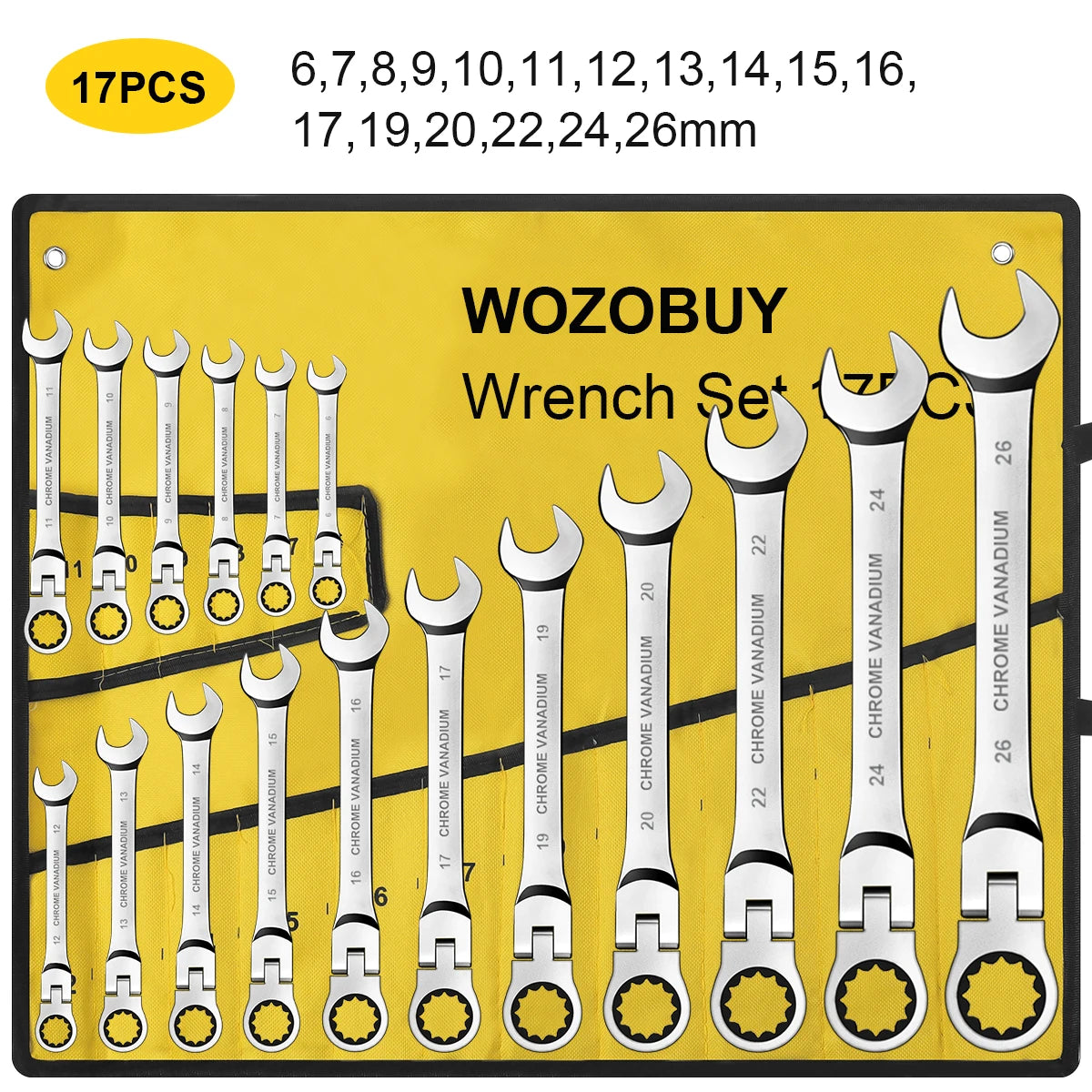 WOZOBUY Flex-Head Ratchet Wrench Set 72 Teeth Cr-V Steel