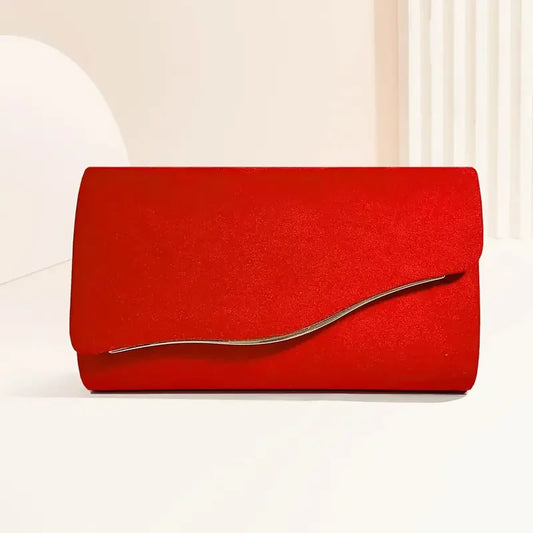 Red Glitter Evening Clutch Bag for Women, Envelope Formal Party Purse with Metal Trim, Elegant Handbag for Wedding Prom Banquet Dinner Occasions