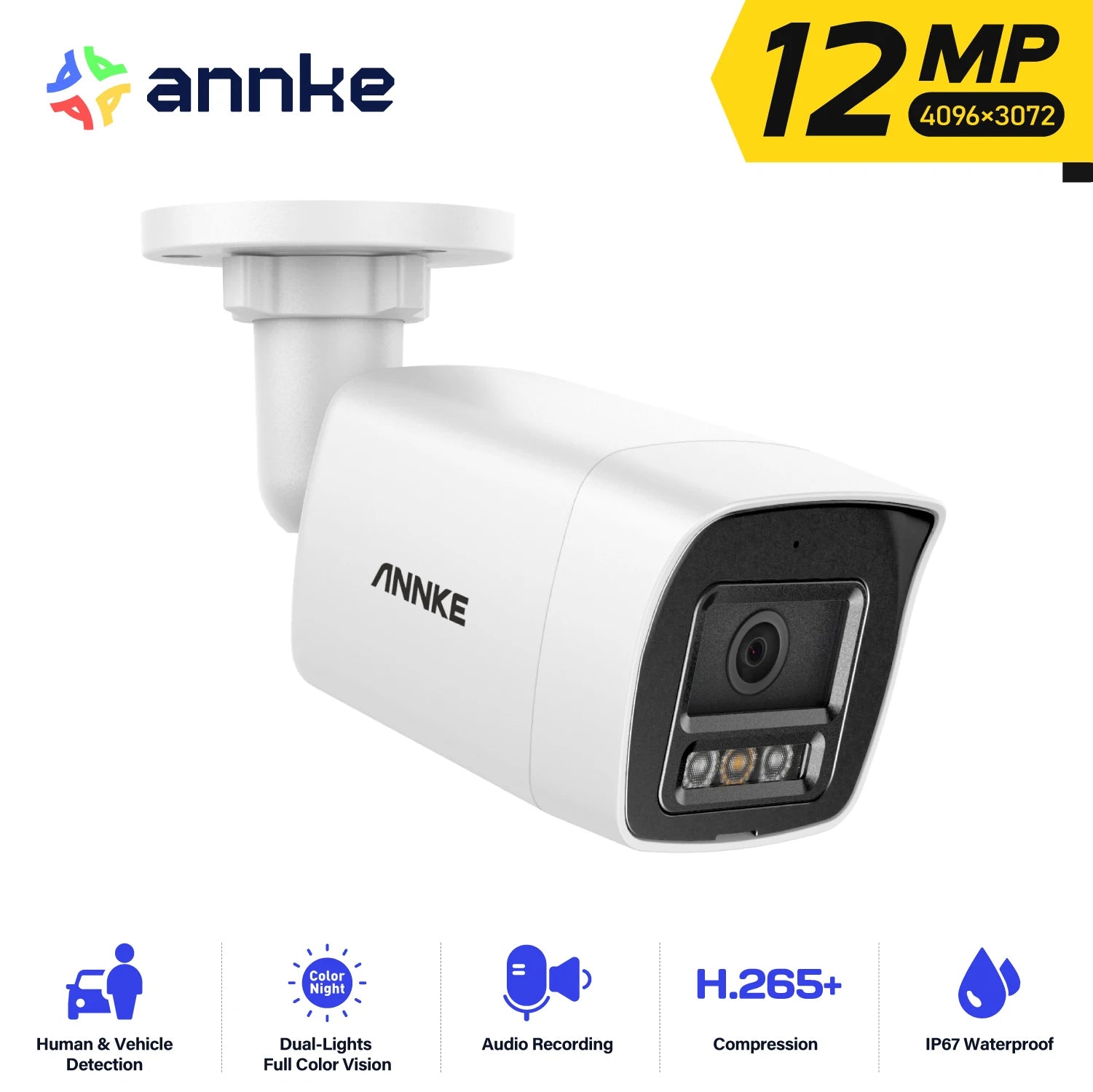 ANNKE 12MP 3K Outdoor Smart Dual Light PoE Security Camera Color IR Night Vision Built-in Microphone IP67 Smart Home H.265+ - Louie's Joint 