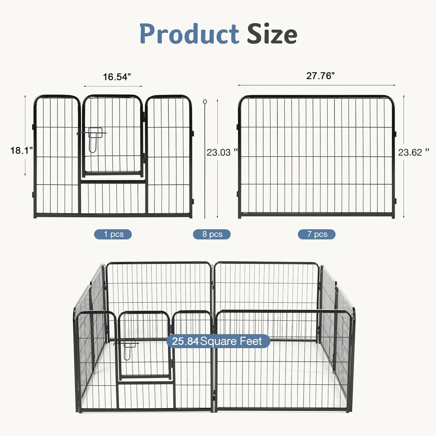 JHK Metal Dog Playpen 8 Panels Foldable Pet Fence Outdoor