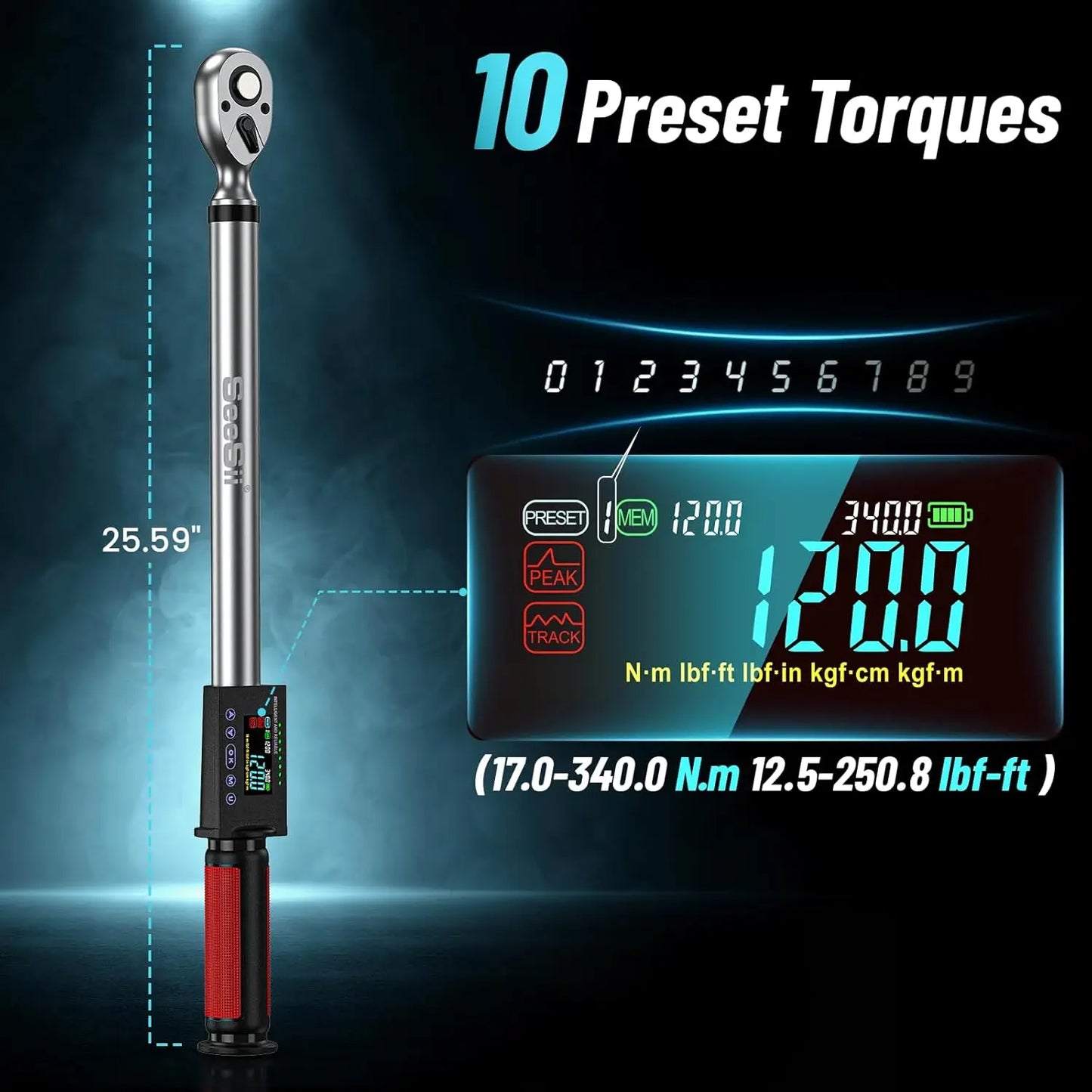 Seesii Digital Torque Wrench 340Nm With 3 Modes Car Care