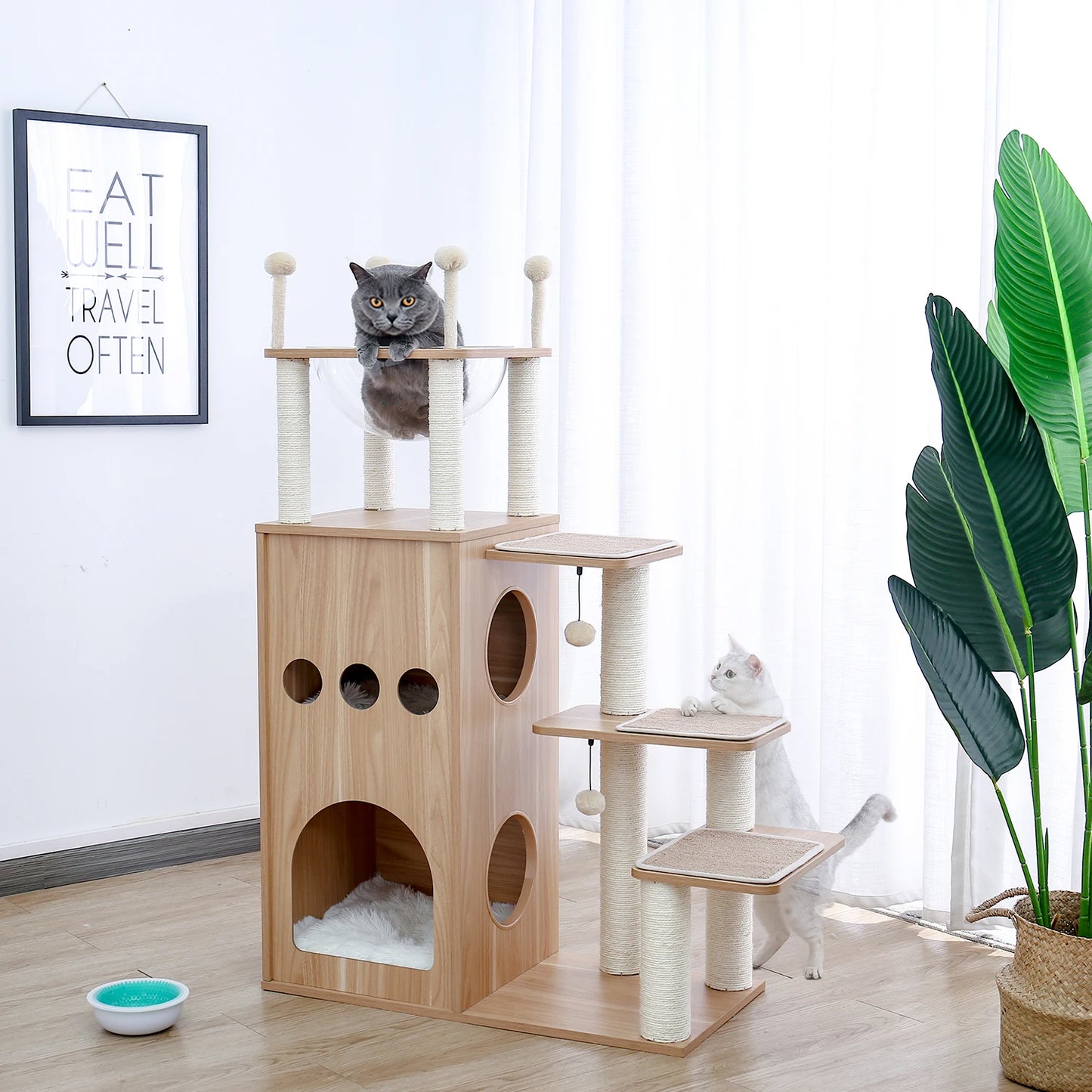 Multi-Level Cat Tree for Indoor Wood Cat Tower with Scratching Posts Spacious Condo Hammock Top Perch Cat Scratcher Cat Toys - Louie's Joint 