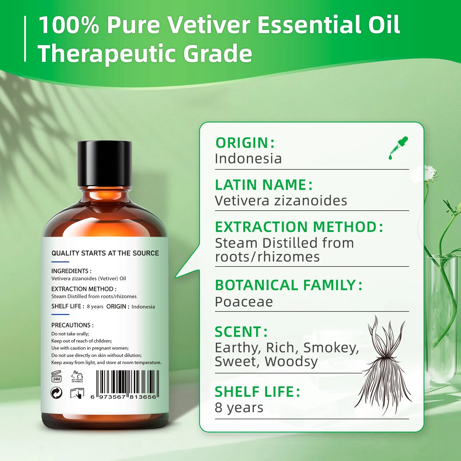 HIQILI 100ML Vetiver Essential Oils,100% Pure Nature for Aromatherapy, Diffuser, Humidifier,Massage, Relieving Stress, Hair Care - Louie's Joint 