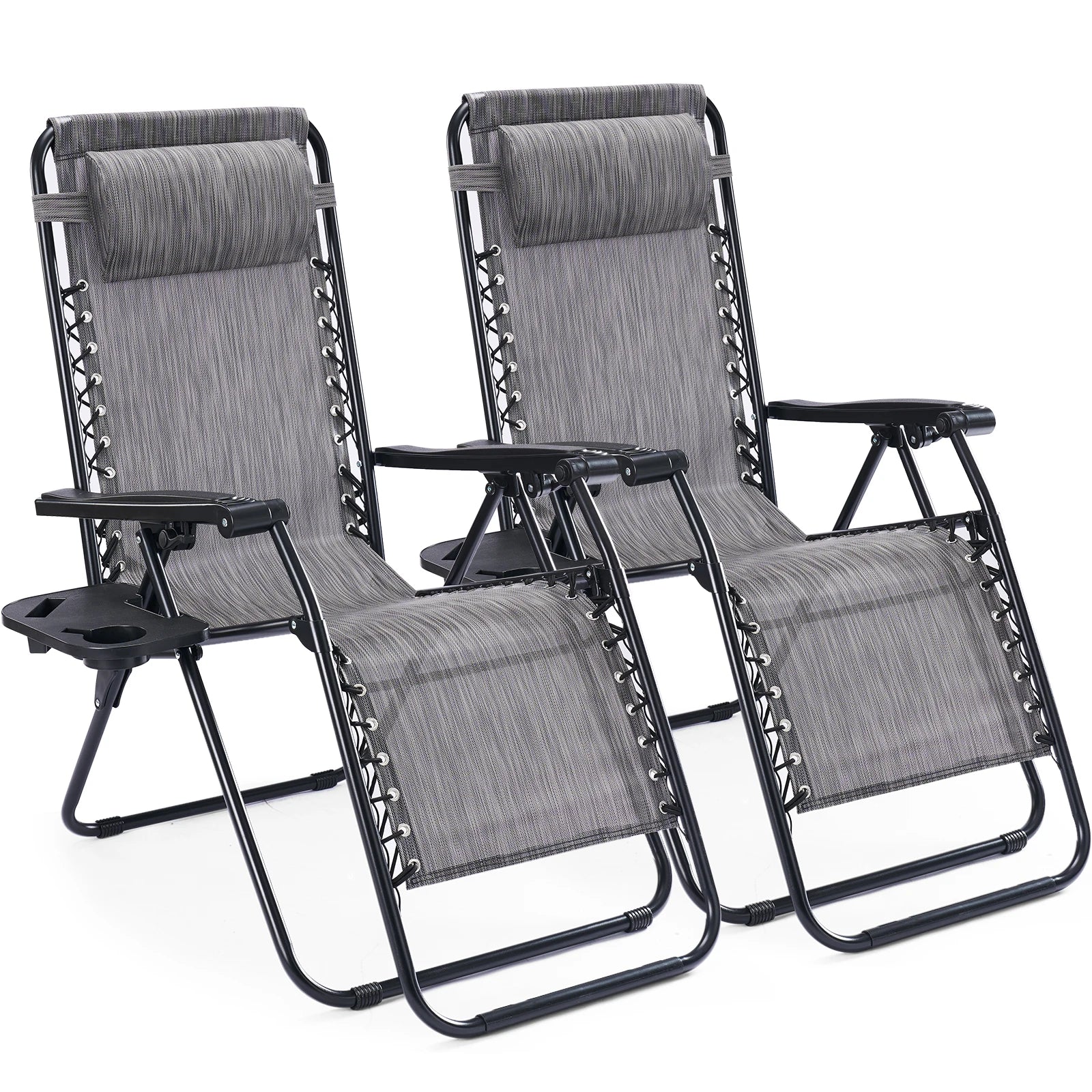 JHK Portable Zero Gravity Recliner Chairs Set of 2 Outdoor Garden Folding Lounge Chair with Cup Holder Trays Adjustable Pillow - Louie's Joint 