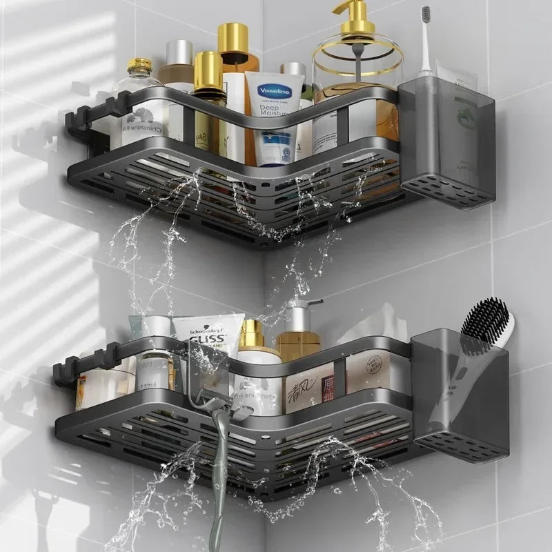 Stainless Steel Corner Shelf Dual Layer No Drilling Wall Mounted Organizer