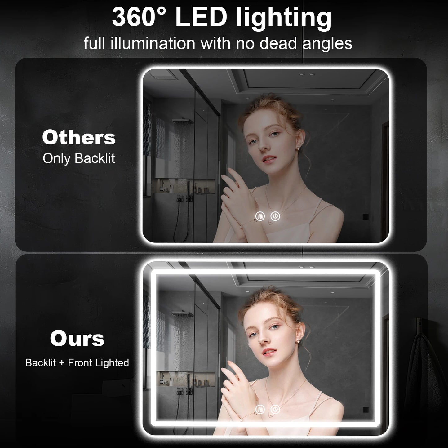 MYGIIVOVO LED Backlit Fogless Vanity Mirror Wall Mounted Demister