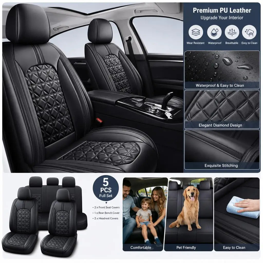 Premium Interior Car Seat Cover Set For Chevrolet 5 Seat PU Leather Front Rear Cushion Protector Full Coverage Accessories