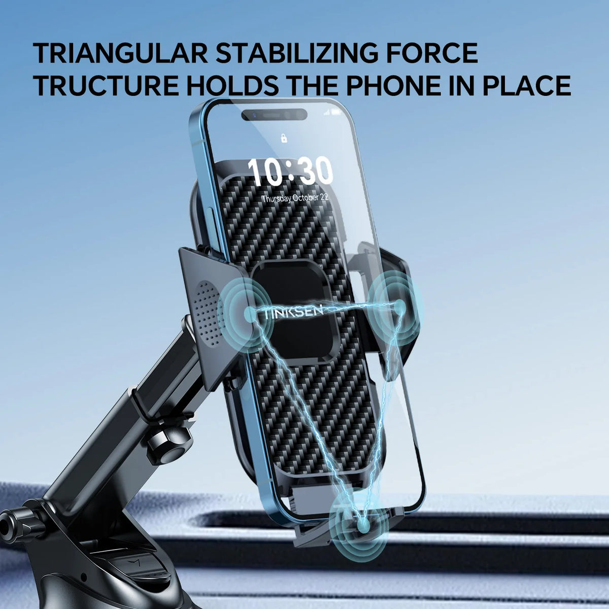 TINKSEN upgraded car phone holder, a universal car phone holder suitable for dashboard, compatible with iPhone, Samsung and all Android smartphones