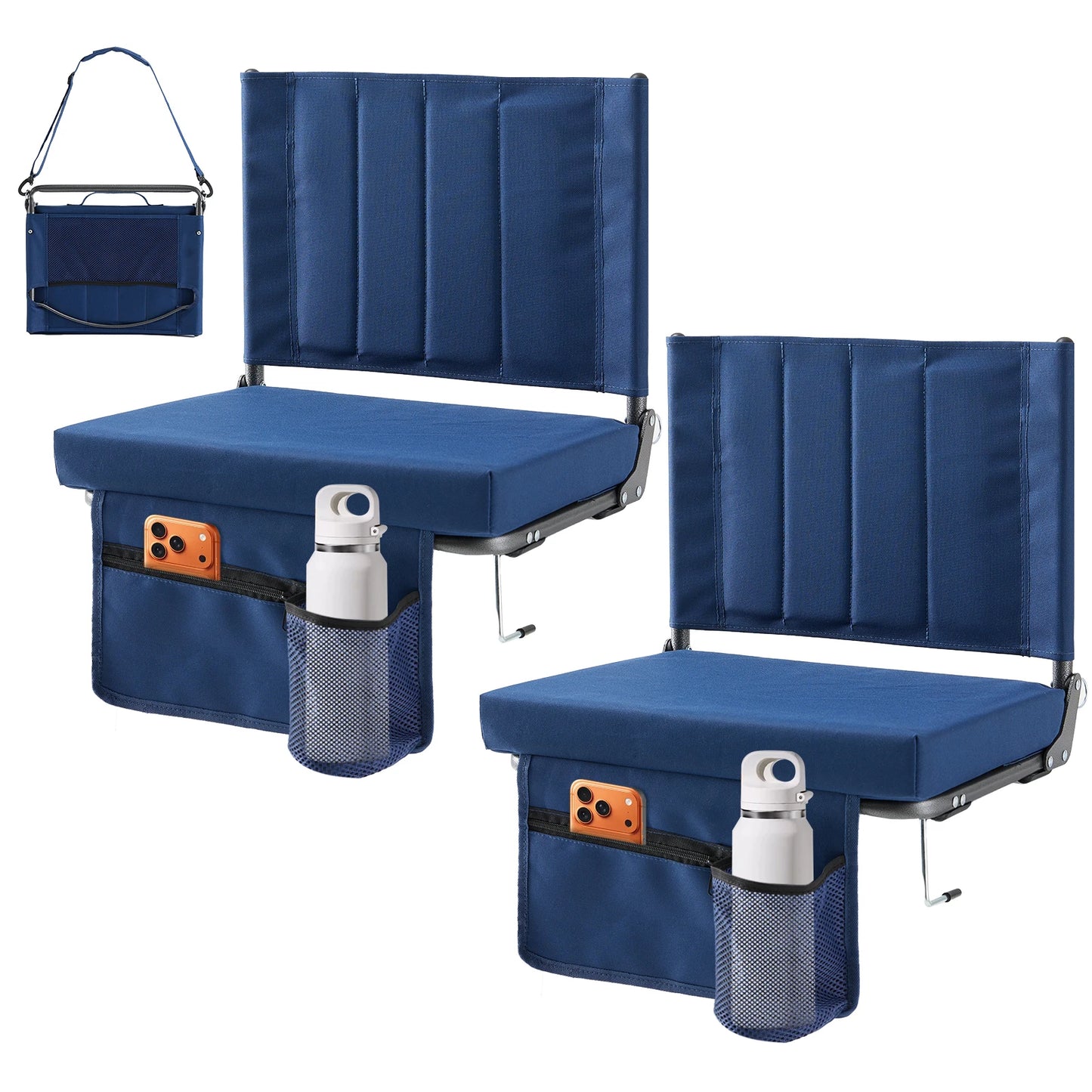 JHK Outdoor Foldable Seat with Back Support Wide Portable Lightweight Chairs with 3.15" Thick Padded Comfortable Seat For Picnic
