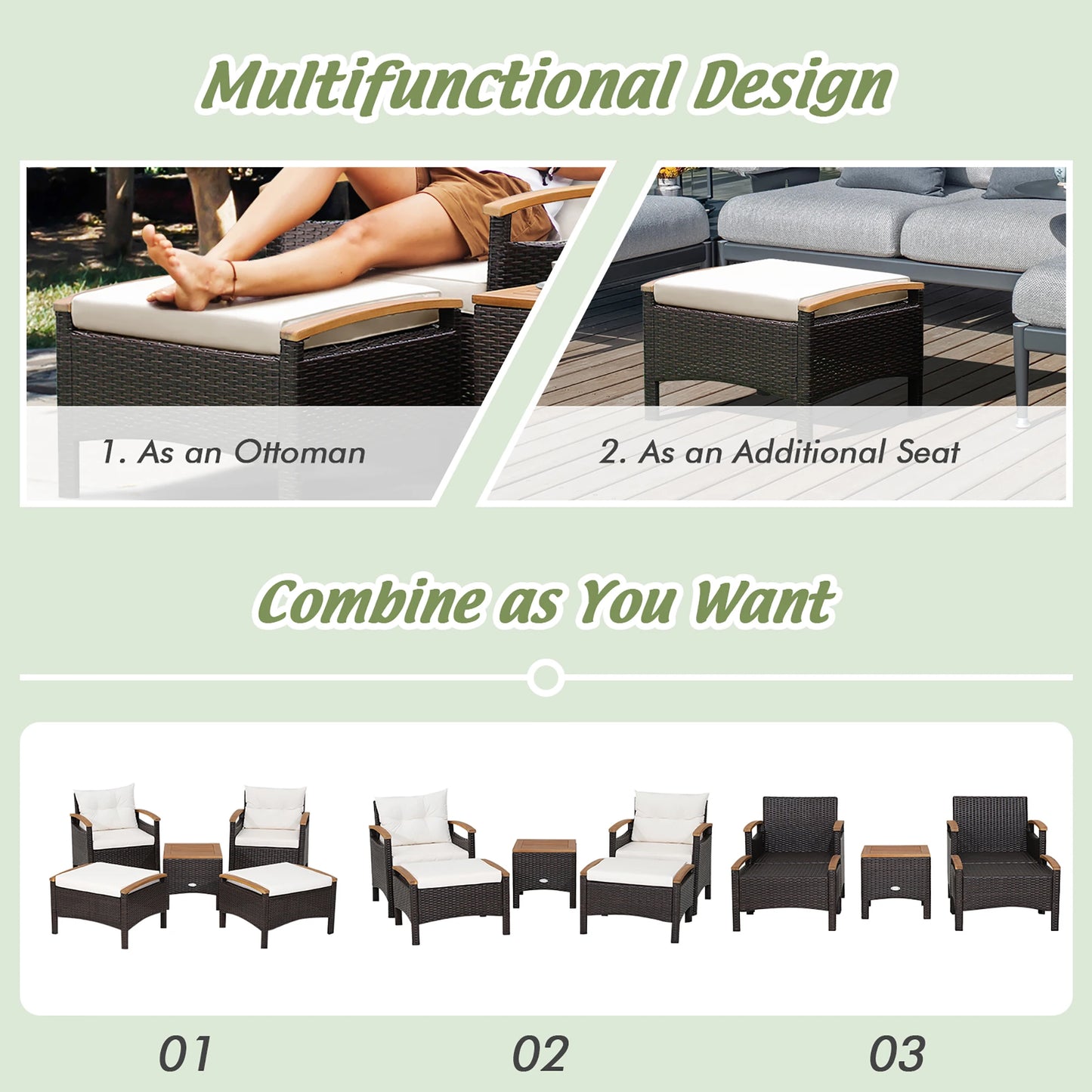 HOMASIS Patio Rattan Furniture Set With Cushioned Table And Ottoman
