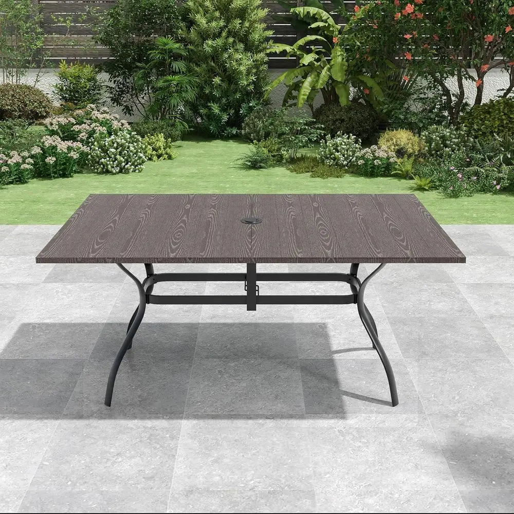 Patio Dining Table or 6,Large RecOutdoor Table with Adjustable Umbrella Hole,63"x 38"x 28",Brown