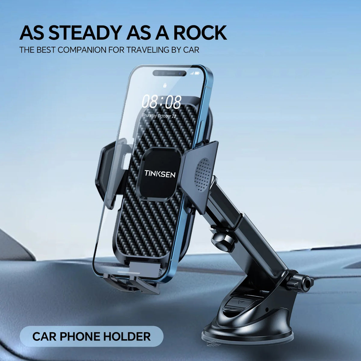 TINKSEN upgraded car phone holder, a universal car phone holder suitable for dashboard, compatible with iPhone, Samsung and all Android smartphones