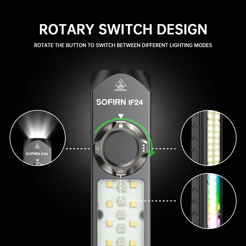 Sofirn IF24 RGB Light SST40 2000lm Powerful LED Flashlight 5V 2A 18650 USB C Rechargeable Torch IP66 Waterproof with Magnetic - Louie's Joint 
