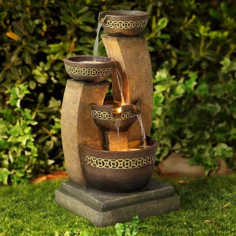 Outdoor Resin Cascading Floor Fountain With LED Lights