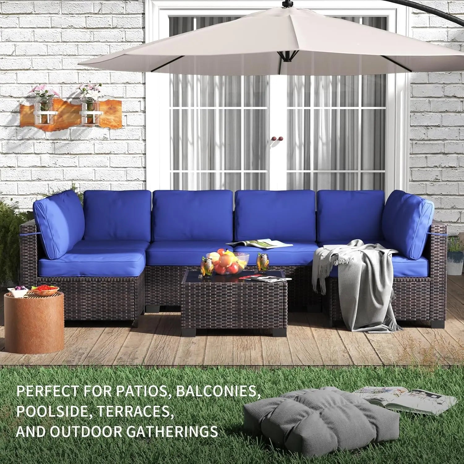 7-Piece Modular Outdoor Furniture Set, PE Rattan Wicker Sectional Modular Conversation Sofa Set, Perfect For Garden Balcony - Louie's Joint 