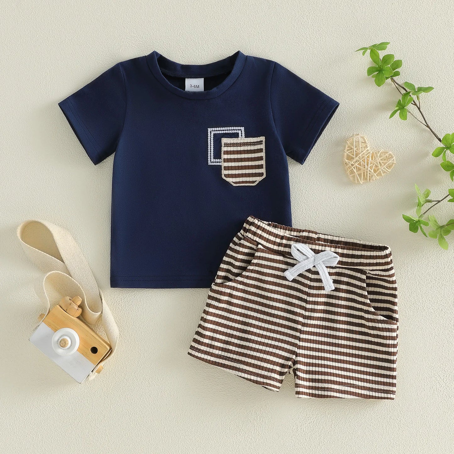 Toddler Boys 2Piece Short Sleeve Tee Striped Shorts Set