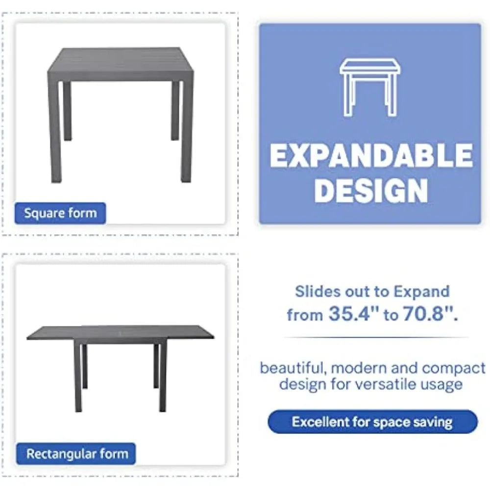 Aluminum Patio Extendable Dining Table 35 to 71 Inches Outdoor