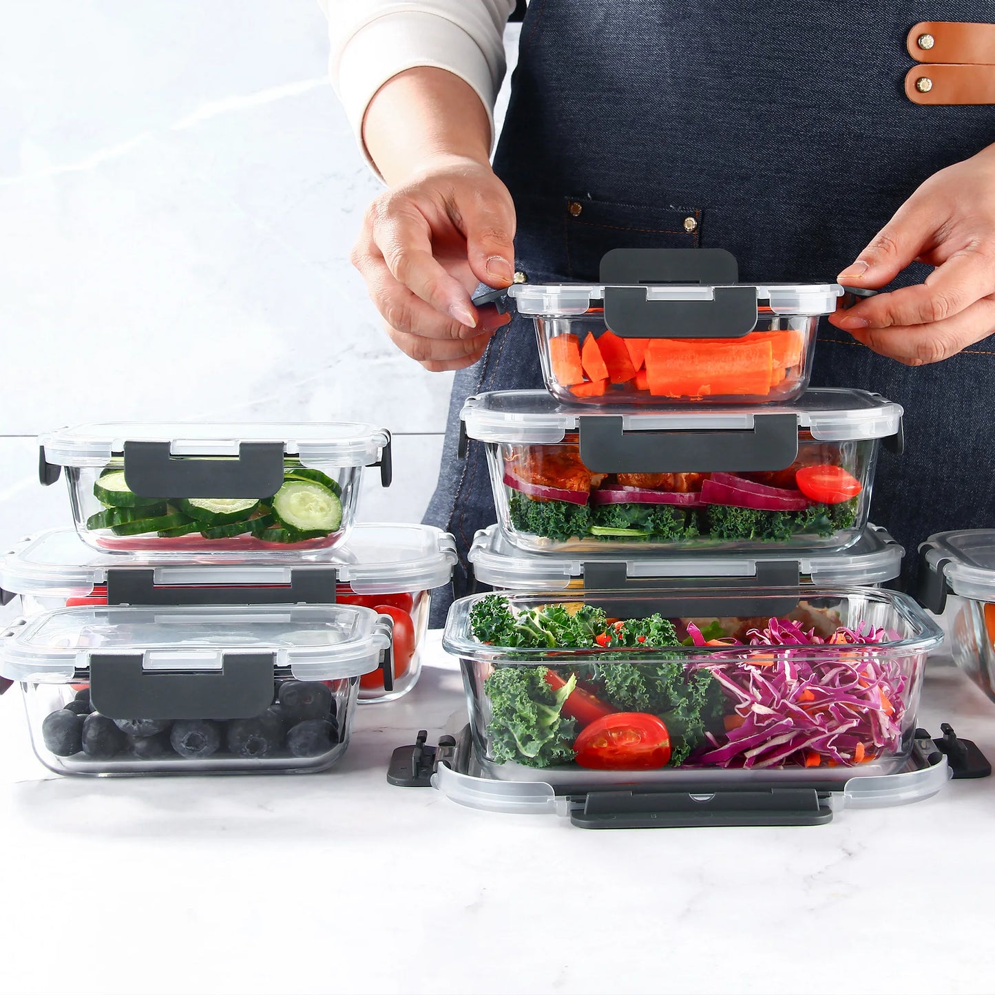 Borosilicate Glass Food Storage Containers Set BPA Free Leakproof