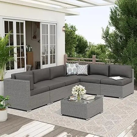 Outdoor Patio Sofa Set In Rattan Wicker With Glass Table
