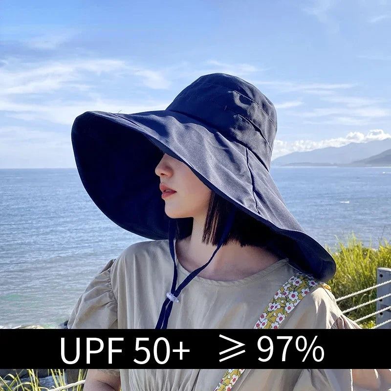 Wide Brim UPF 50+ Sun Hat Women Anti-UV Protection Hiking Fisherman Cap Fold Summer Solid Beach Hat 2023 Double sided Sun hat - Louie's Joint 